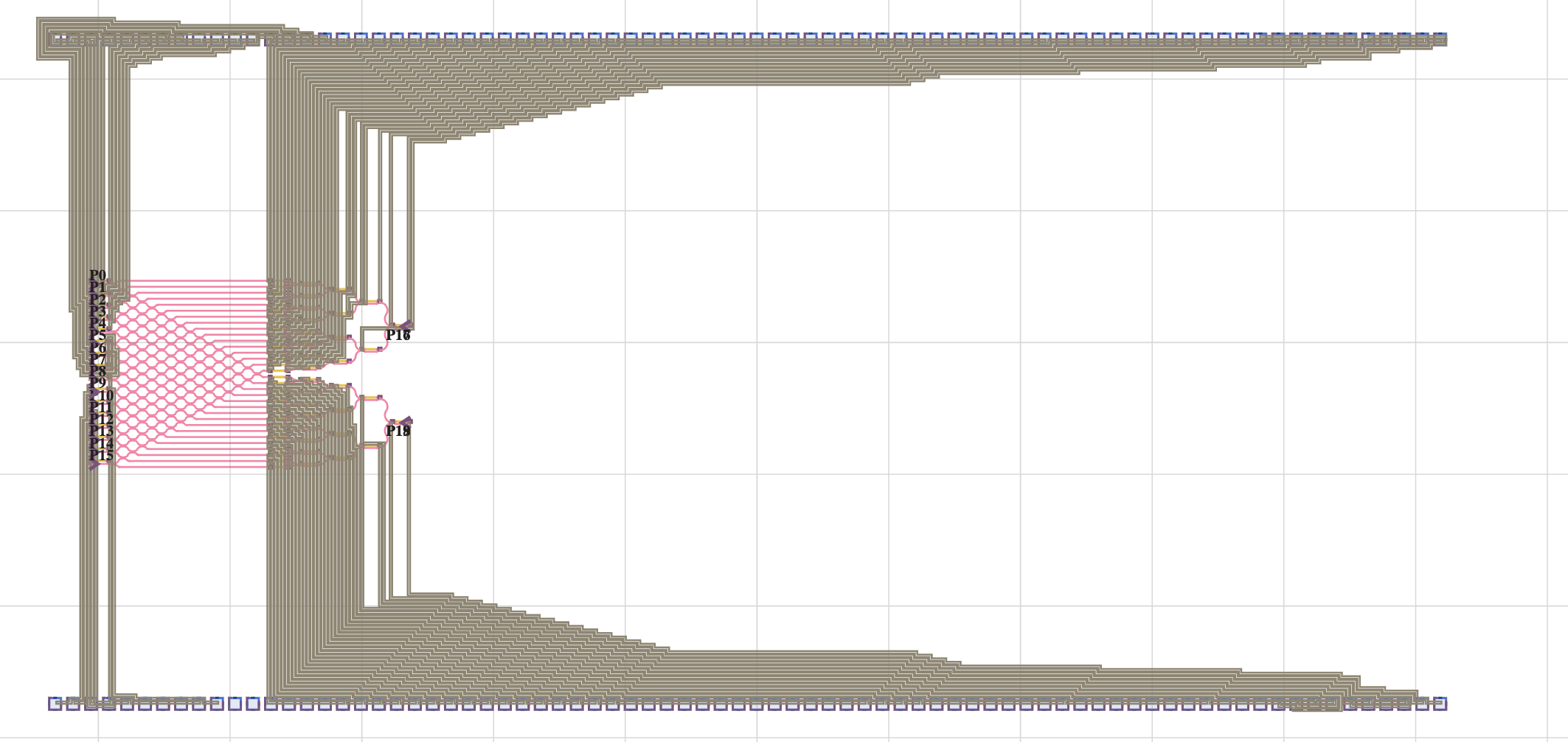 Brute-force routing attempt, routes bunched up and overlapping