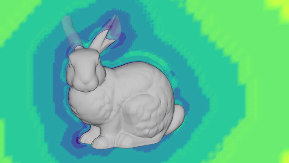 Nested bands around the bunny that follow the mesh's refinement levels.