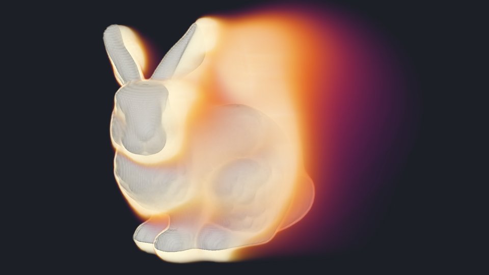 A translucent orange haze rising behind the bunny's head.