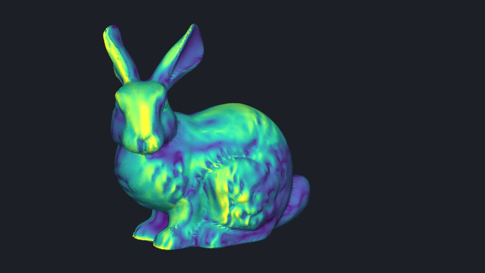 The bunny colored by the height of the first mesh cell in wall units.